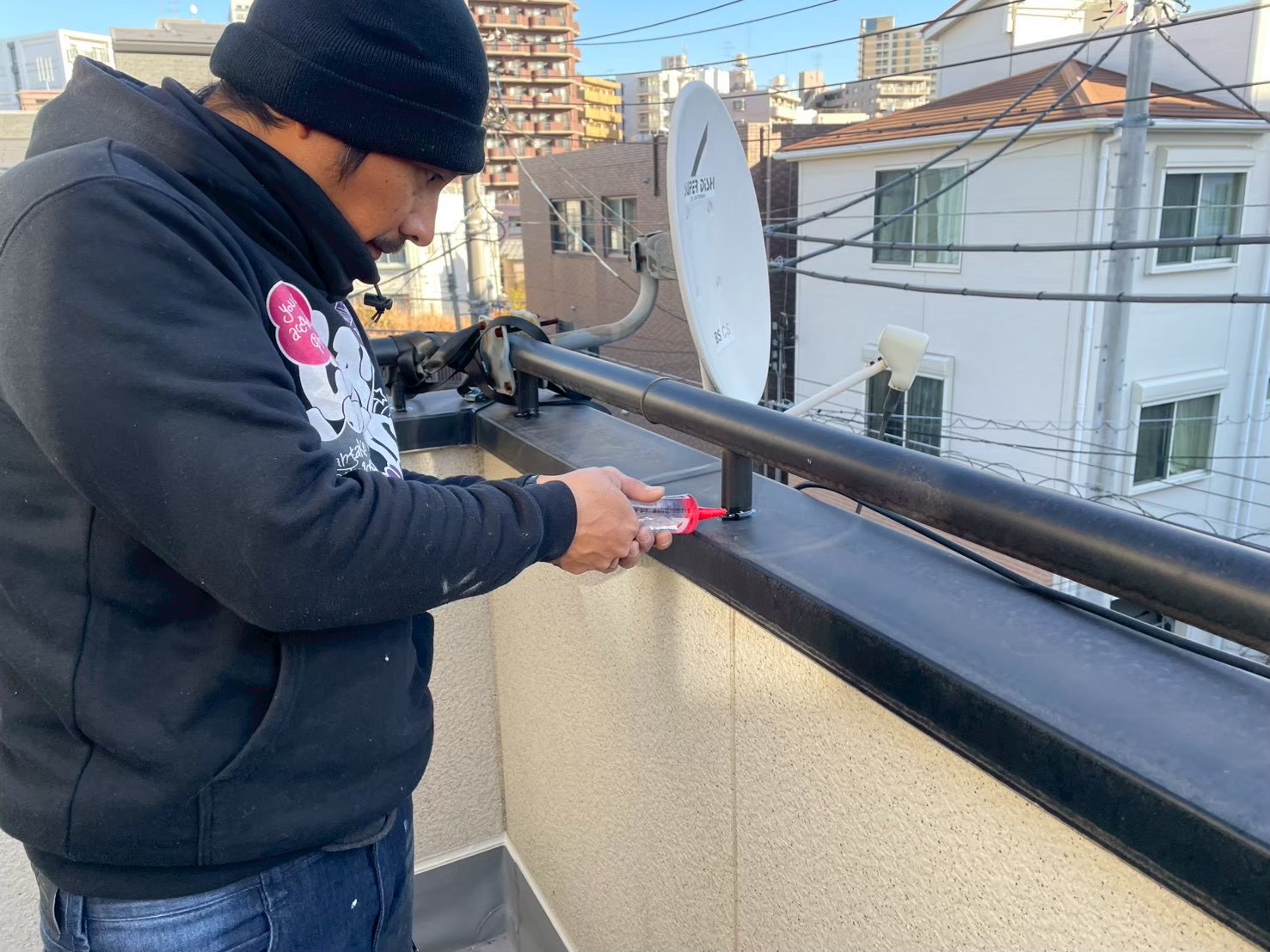 手すり笠木　防水処理